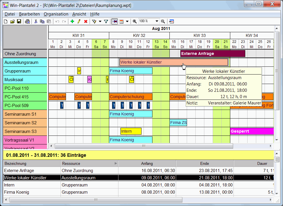 Win-Plantafel Programmfenster