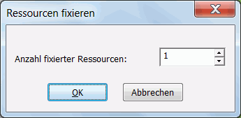 Das Fenster zur Fixierung der Ressourcen