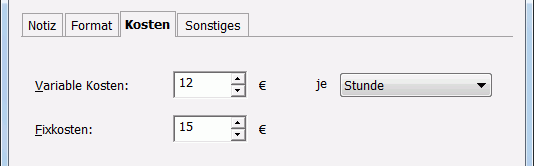 Registerkarte Kosten im Ressourcenfenster