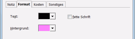 Registerkarte Format im Eintragsfenster